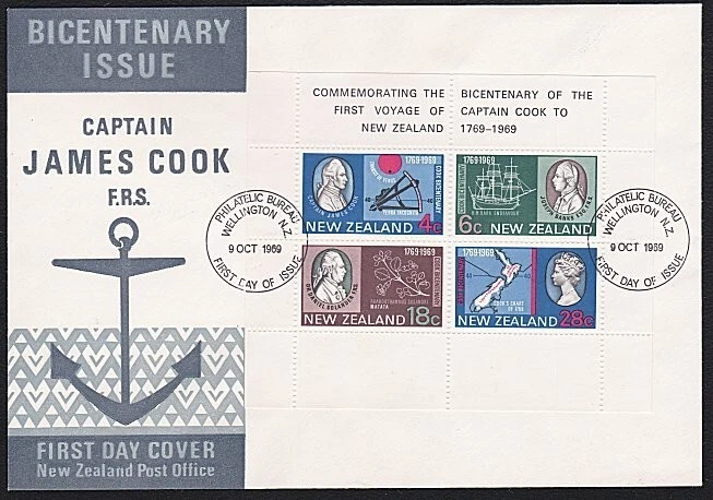 NEW ZEALAND 1969 Capt Cook mini sheet on FDC - ACS cat NZ$30...............B3897 - Image 1 of 1