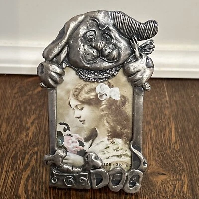 Dog Picture Frame For 3.5 x 2.5" Dog Puppy l Pewter Look Gray Metal - Image 1 of 4