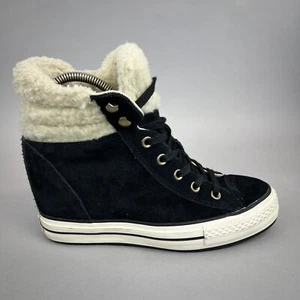 Converse Allstar Black Faded Suede Hidden Wedge Fur Trim Sneakers Trainers UK7 - Picture 1 of 21