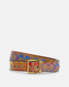 NWT Coach MEN'S Roller Buckle Cut To Size Reversible Belt In Rainbow Signature