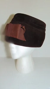 Vintage Luci Ames Dark Brown Wool Hat Pillbox Style Grosgrain Ribbon Women OS - Picture 1 of 6