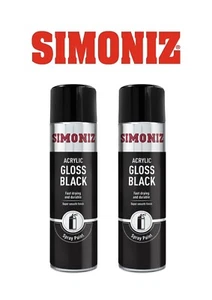 2x Simoniz GLOSS BLACK Spray Paint 500ml - Quick Dry - Smooth Consistent Finish - Picture 1 of 1