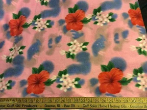 Rare Hawaiian hibiscus plumeria fleece fabric on pink, 60" w, sold by the yard - Picture 1 of 12