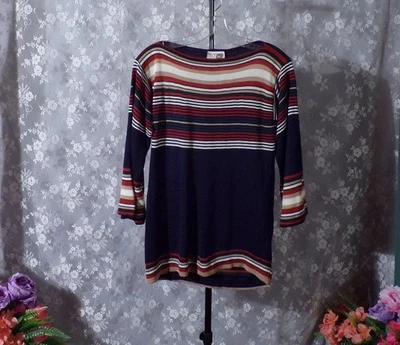 Vintage 70s Striped Knit Top Size Medium 1970s Retro Academia Mod Preppy Chic - Image 1 of 4