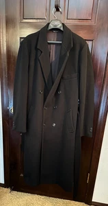 Vintage Stafford 100% Wool Made in USA Men’s Black Trench / Long Coat 46 w/belt - Picture 1 of 8