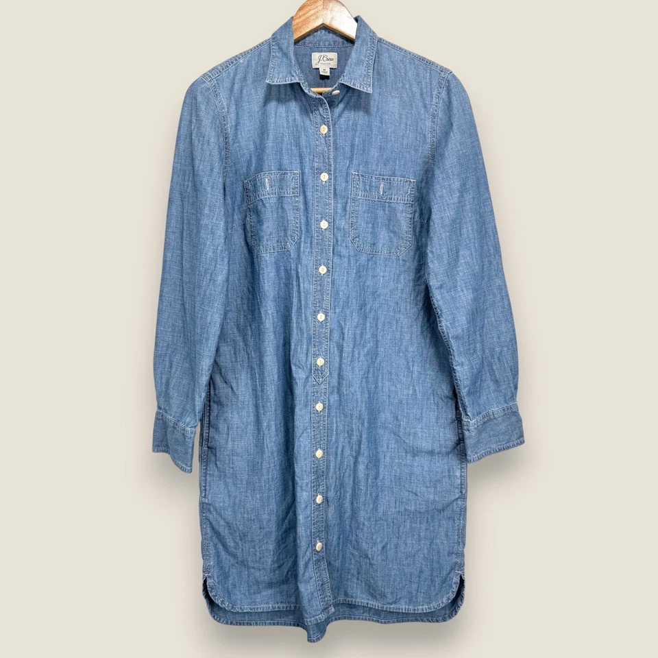 Vestido Camisa J.Crew Cambray Mujer Mediano Con Botones Manga Larga Bolsillos Algodón Foto 1 de 4