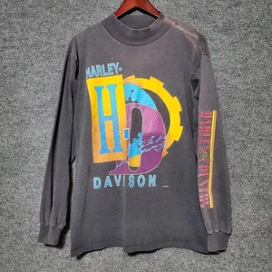Vintage Harley Davidson Mock Neck Gears Harley Country Graphic Shirt L Grunge - Picture 1 of 14