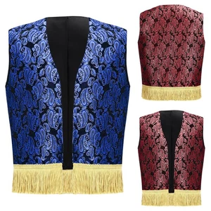 Kids Boys Outfits Arab Prince Open Waistcoat Print Fringed Vest Carnival Parties - Picture 1 of 37