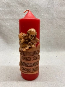 Vintage MCM High Relief Red Christmas Candle Silent Night Holy Night w/Angels - Picture 1 of 6