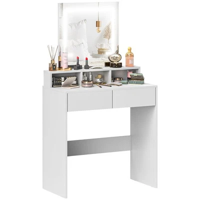 HOMCOM Dressing Table with Mirror, LED Lights, Drawers, for Bedroom, White - Image 1 of 4