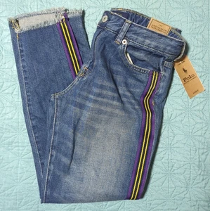 Polo Ralph Lauren Astor Slim BF Jeans Girls Sz 16 W/Race Stripes Frayed Ends - Picture 1 of 11