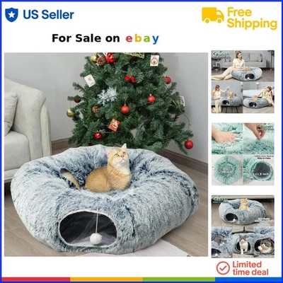 Cat Tunnel Bed Plush Gray Indoor Play Exercise Cat Toy Home Decoration - Image 1 of 4