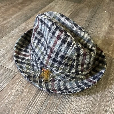L.L. Bean Tweed Wool Vintage Fedora Trilby Hat 1950/1960 Size 7 Large Gray Plaid - Image 1 of 4