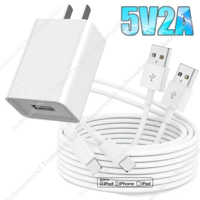 USB Wall Charger Block Fast Charging Cable For iPhone 6 7 8 XR 14 11 12 13 iPad - Image 1 of 4