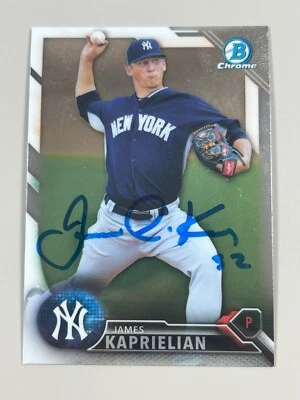 James Kaprielian Signed 2016 Bowman Prospects Chrome Card #BCP71 COA Yankees A's - Image 1 of 2
