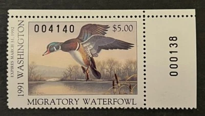 Travelstamps: 1991 US Washington Duck Stamp - Migratory Waterfowl Mint MNH OG - Image 1 of 4