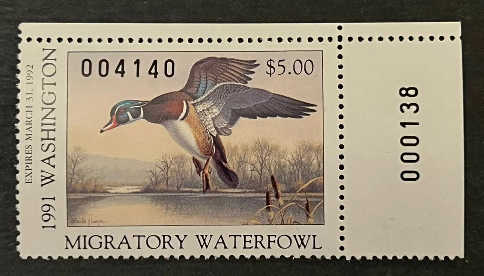 Travelstamps: 1991 US Washington Duck Stamp - Migratory Waterfowl Mint MNH OG - Image 1 of 4