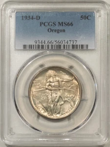 1934-D OREGON COMMEMORATIVE HALF DOLLAR - PCGS MS-66, ORIGNAL, LOW MINTAGE - Picture 1 of 3