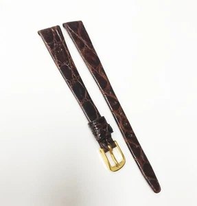 Correa de reloj Time Fashions genuino cocodrilo marrón oscuro 12 mm cuero dorado hebilla - Imagen 1 de 1