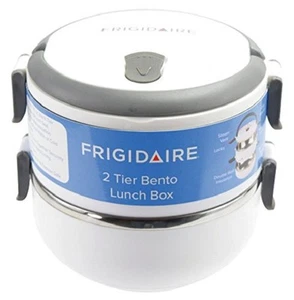 Frigidaire White 2 Tier Bento Lunch Carrier Box - Fold Down Handle - 2.25 Quart - Picture 1 of 4