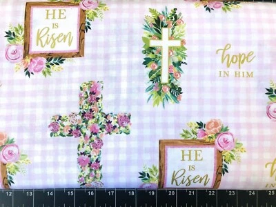 Tina Chatarra 9"x21" CRUZ Religiosa Cristiana Dios Fe Pascua Tela de Algodón Foto 1 de 2