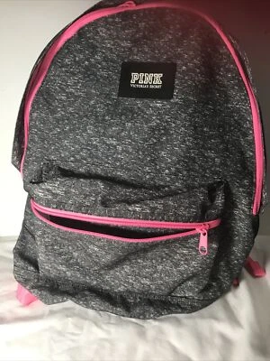 Victoria's Secret Pink Backpack Collegiate Bookbag Zip Pocket Gray Pink. EUC - Image 1 of 4
