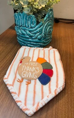 Babero Mud Pie Pavo Mi Primer Día de Acción de Gracias Sarga Algodón Foto 1 de 4