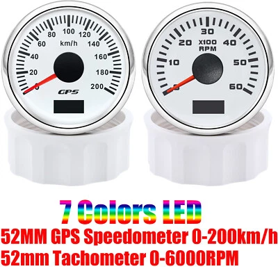 52mm White GPS Speedometer 200km/h&Tachometer 6000RPM Gauge for Boat Car ATV SUV - Image 1 of 4