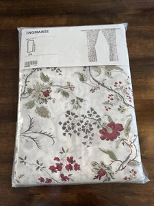 IKEA INGMARIE Red Gray Floral Breezy (2) Curtain Panels 57” W x 98” L Pair New - Picture 1 of 5