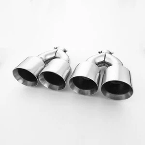 Pair Stainless Steel Exhaust Tips Bolt On 2.25" Inlet Quad 4.5" Out Double Wall - Picture 1 of 7