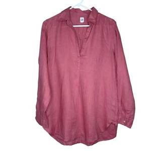 Camisa Blusa Gap 100% Lino Para Mujer M Rosa Sólida Manga Larga Cuello Popover - Imagen 1 de 6