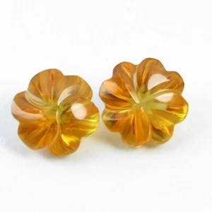 5,11 kt natürlicher erstaunlicher Citrin 8,7 mm Blume Schnitzerei passendes Paar Edelsteine - Bild 1 von 3