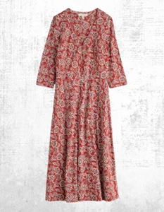 Ex Seasalt Women’s 3/4 Sleeve Cotton Jersey Dress in Crimson Bloom Umber - Picture 1 of 10