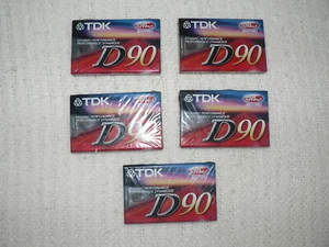 Lot of 5 TDK D90 Cassette Tapes 90 Minute Blank High Output IEC1 New Sealed - Picture 1 of 5
