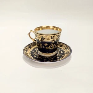 Antica tazza e piattino Demitasse porcellana blu cobalto e oro Dresda - Foto 1 di 10