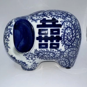 Ceramic Blue And White Chinoiserie Double Sided Happiness, Elephant Decor EUC - Picture 1 of 11