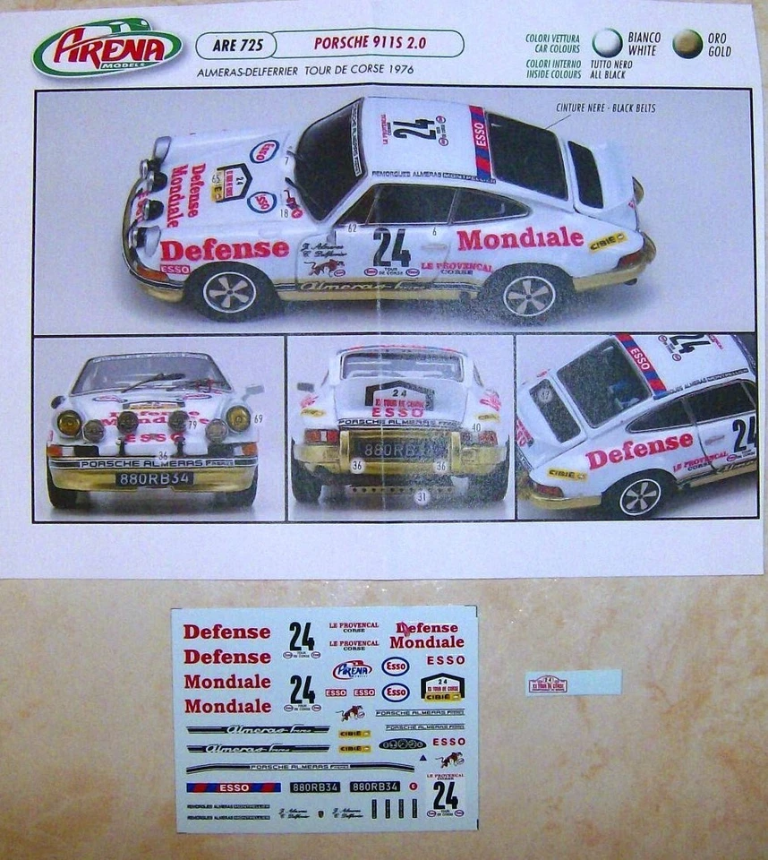 PORSCHE 911 CARRERA  5° TOUR DE CORSE 1976 JACQUES ALMERAS DECALS ARENA AU 1/43 - Photo 1/1