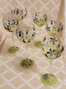 Long Stem Handpainted Hand Blown Wine Glasses Set of 6 - Picture 1 of 5