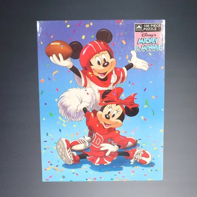 VINTAGE GOLDEN FOOTBALL MICKEY+CHEERLEADER MINNIE PUZZLE 4649-43 NEW IN BOX - Image 1 of 4