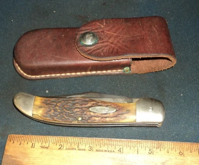 Vintage 5265SAB Case XX Pocket Knife- Real Stag handles - w/ leather sheath - Image 1 of 4