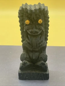 Vintage Black Tiki God Of Love Hawaii A HIP Original Red Strass Eyes 4.75" - Bild 1 von 5