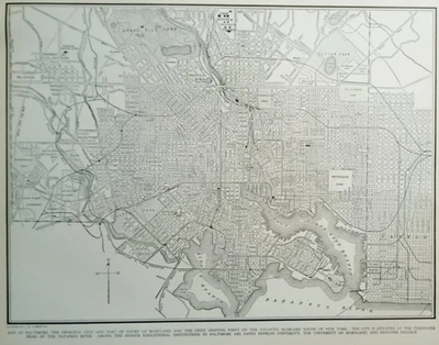 Vintage 1936 World Atlas City Map Baltimore, Maryland MD Pré Segunda Guerra Mundial L@@K - Imagem 1 de 4