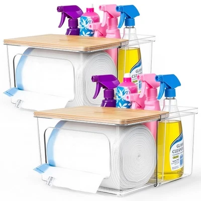 Soporte dispensador de bolsas de basura 2 piezas 2 en 1, bolsas de basura de plástico acrílico transparente C... Foto 1 de 4