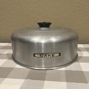 Vintage Cake Plate Cover Metal Aluminum Black Plastic Handle 11.5 In. Diameter - Picture 1 of 6