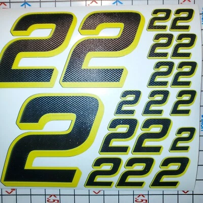 Matte Black-w/Gloss Carbon Fiber yellow #2's Racing Numbers Vinyl Decal Sheet Rc - Image 1 of 4