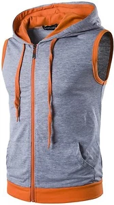 Men's Novelty Splicing Hooded Full-Zip Sleeveless Hoodie Sweatshirts Vest Gy L - Picture 1 of 6