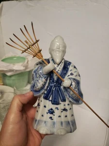 Antique Japanese Kutani Blue White Porcelain Statue Okimono Uba MIGIWA TAKASHI  - Picture 1 of 8