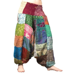 Patchwork Palazzo Pants, Boho Hippie Wide Leg Bohemian Women's Yoga Trousers - Picture 1 of 3