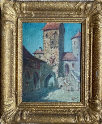 ::ÖLGEMÄLDE SIGN. LINZ MITTELALTERLICHES STADTTOR MIT TURM WER WEIß WO? - Bild 1 von 4