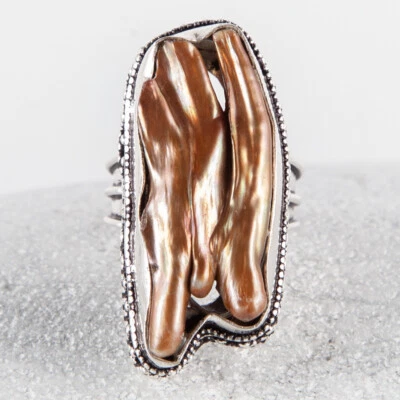 Mega cooler, abgefahrener und außergewöhnlicher Silberring, Biwa Perle, 57 - Bild 1 von 4